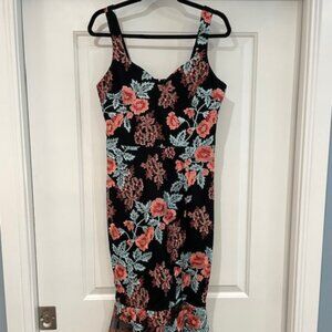 GUESS Embroidered Floral Midi Cocktail Dress, Size 8